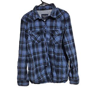 American Eagle Vintage Fit Button Up Shirt Mens Size Large Blue Long Sleeve